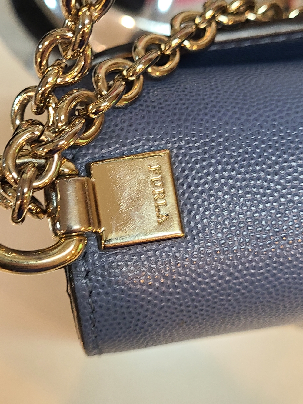 Furla Blue Leather Chain Crossbody Bag with Gold Hardware and COA - Picture 4 of 16